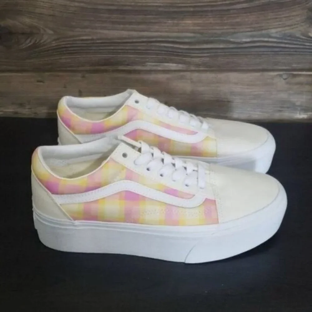 New Vans Old Skool Stacked Plaid Womens Platform Shoes Size 9.5 Pastel Goth‎